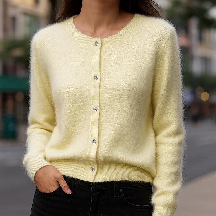Gilet en maille légère pour femme, effet vison-like et effet cachemire-like, à boutons
