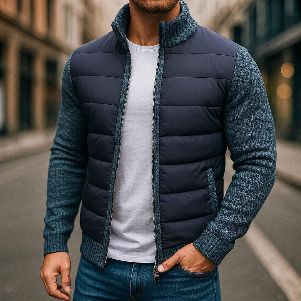 Doudoune matelassée pour homme, corps en maille polaire, manches en polaire