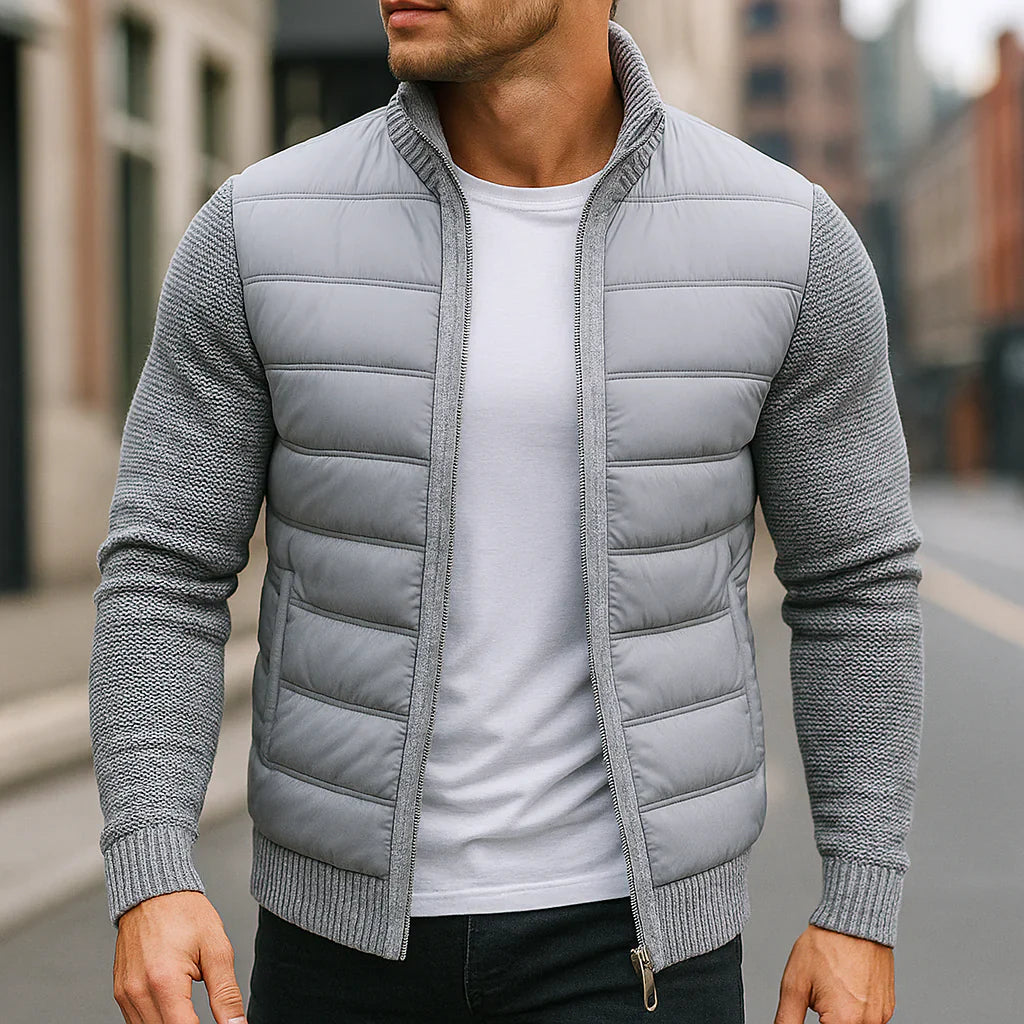 Doudoune matelassée pour homme, corps en maille polaire, manches en polaire