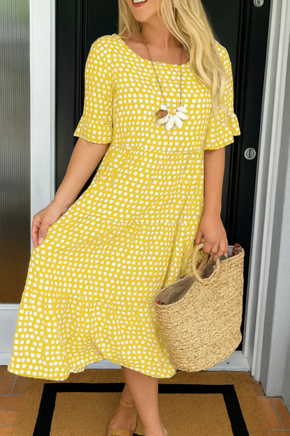 Robe midi évasée à pois pour femme, coupe décontractée