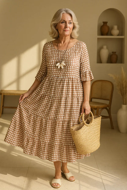 Robe midi évasée à pois pour femme, coupe décontractée