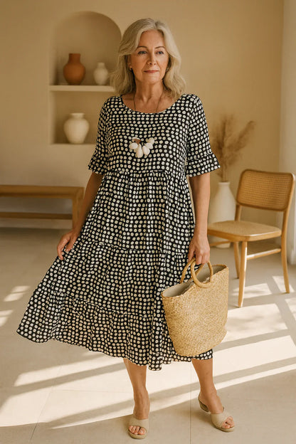 Robe midi évasée à pois pour femme, coupe décontractée