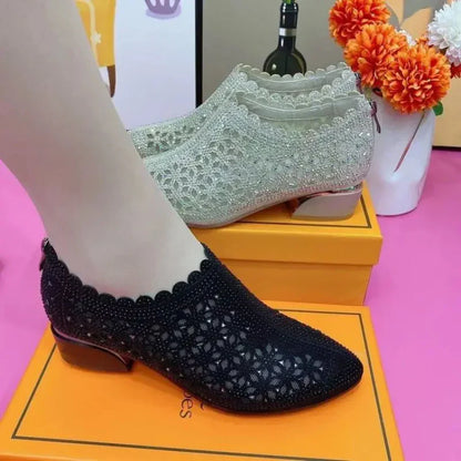 Chaussures à enfiler automnales pour femmes, en maille pailletée et à talon épais