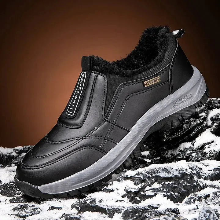 Chaussures de Marche d’Hiver Confort à Soutien Ergonomique pour Hommes, Doublées en Polaire et Faciles à Enfiler