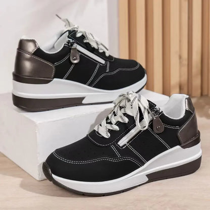 Baskets confortables pour femmes, à semelle épaisse et fermeture éclair latérale