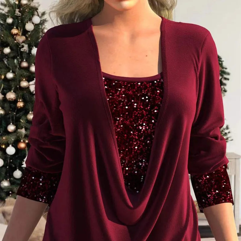 Haut à sequins deux pièces pour femme, coupe ample et à nouer