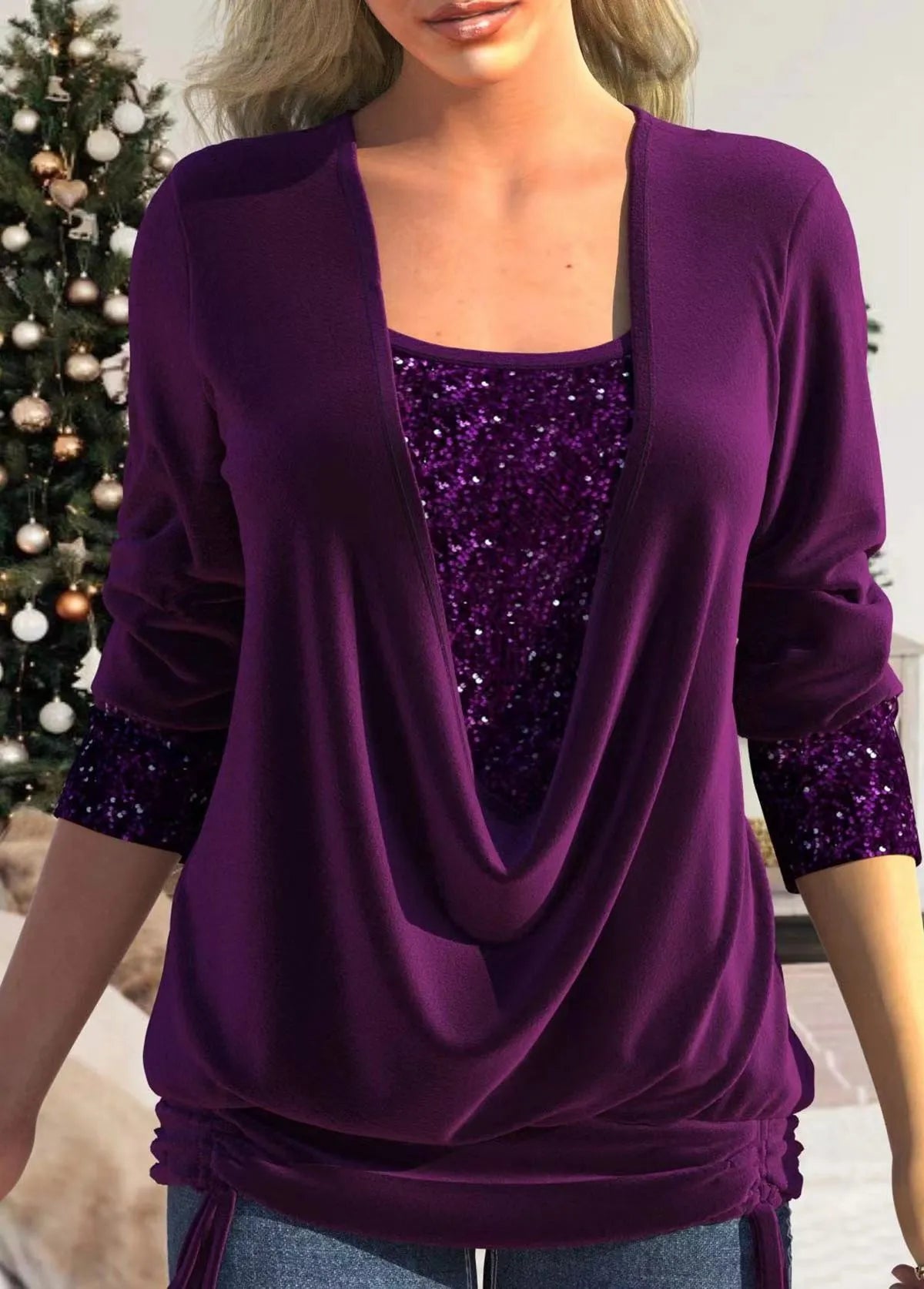 Haut à sequins deux pièces pour femme, coupe ample et à nouer