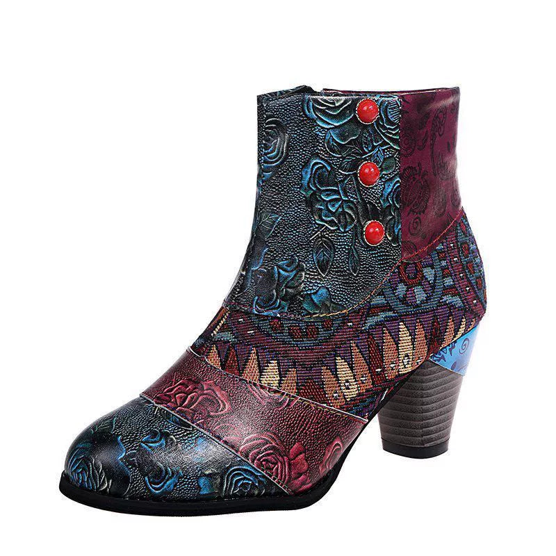 Bottines à fermeture éclair latérale et imprimé patchwork pour femmes