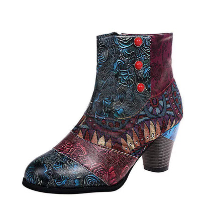 Bottines à fermeture éclair latérale et imprimé patchwork pour femmes