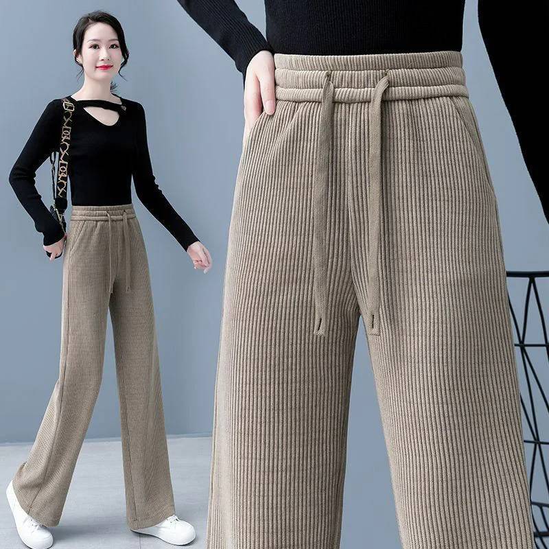 Pantalon large à cordon de serrage en velours côtelé pour femme