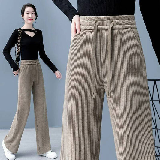 Pantalon large à cordon de serrage en velours côtelé pour femme