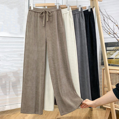 Pantalon large à cordon de serrage en velours côtelé pour femme