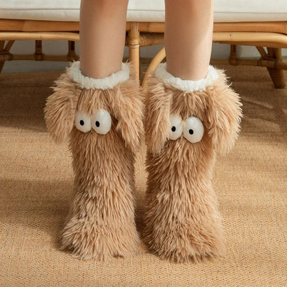 Chaussettes antidérapantes douillettes au motif chiot tout doux