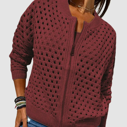 Gilet zippé en maille ajourée texturée pour femme