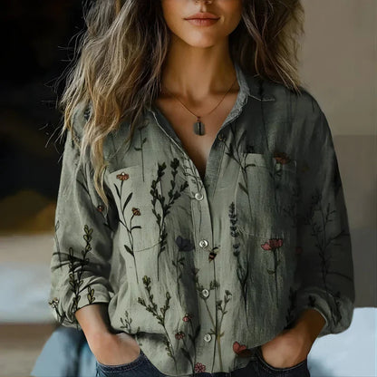 Chemisier vintage imprimé à boutons pour femme