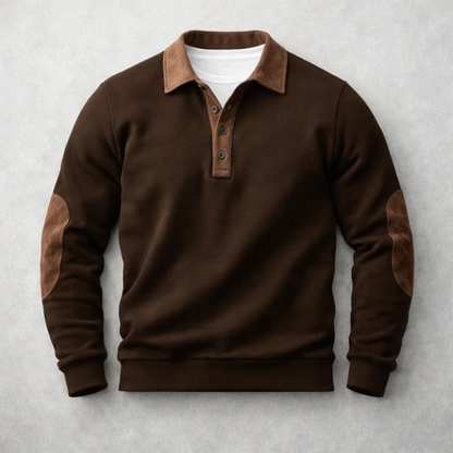 Pull polo pour homme en coton brossé avec empiècements effet daim