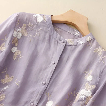 Haut en coton brodé à fleurs pour femme