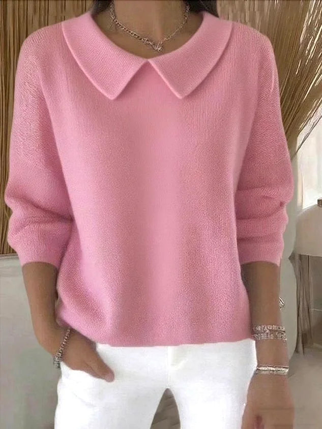 Pull confortable à manches longues en coton uni pour femme