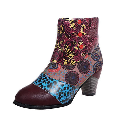 Bottines à fermeture éclair latérale et imprimé patchwork pour femmes