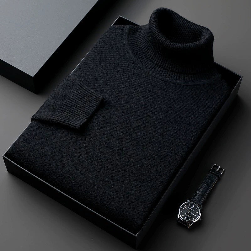 Pull col roulé chaud doublé polaire pour homme