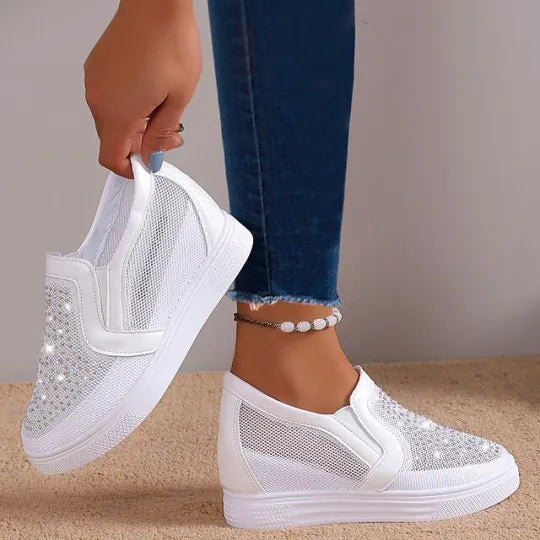 Baskets Confortables à Enfiler en Maille Strass pour Femmes