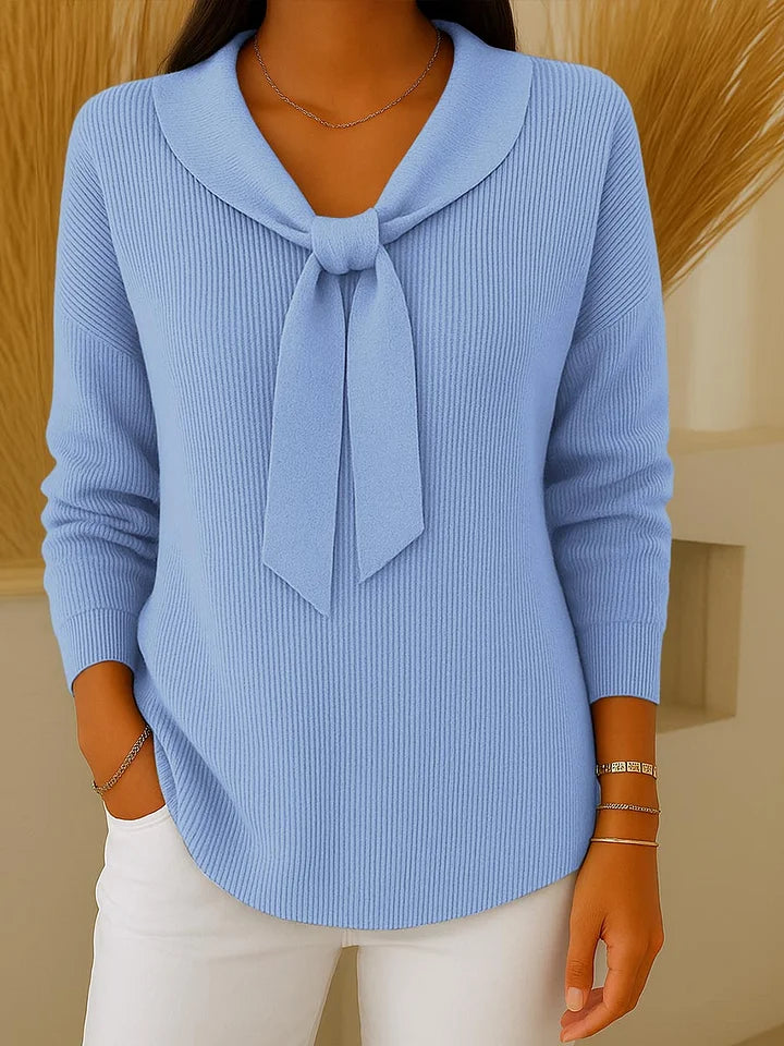 Pull uni à manches longues avec liens pour femme
