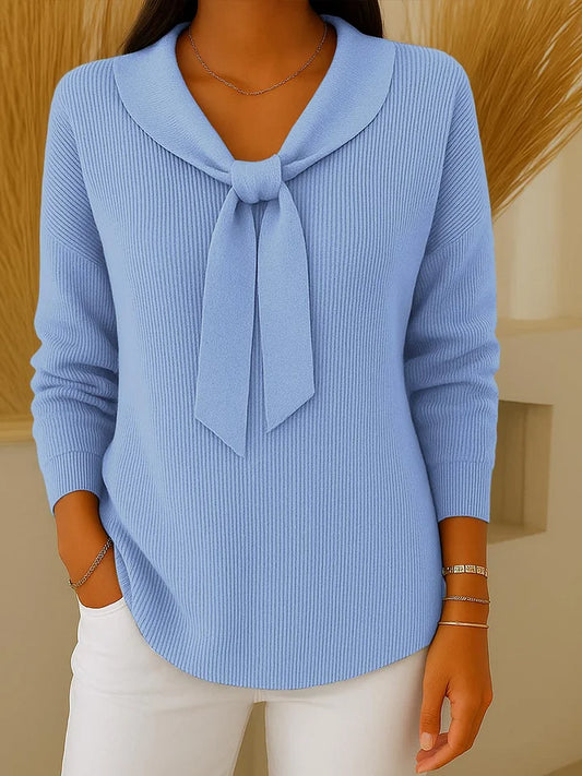 Pull uni à manches longues avec liens pour femme