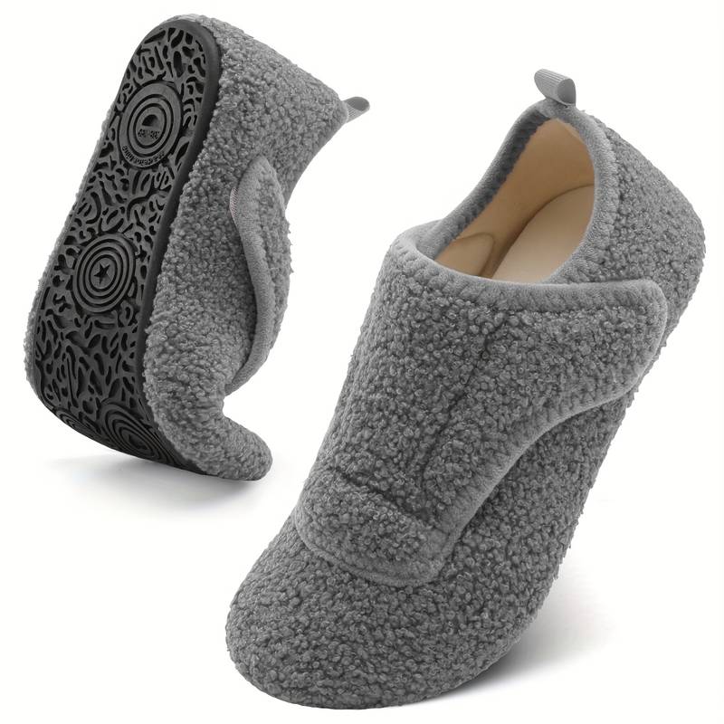 Pantoufles d'intérieur chaudes et ajustables pour femmes, coupe large