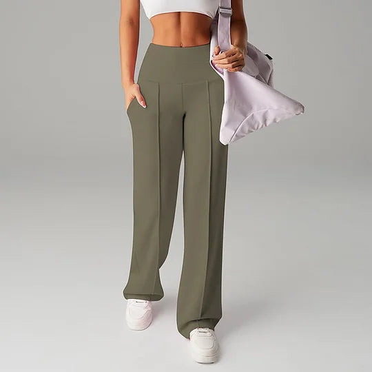 Pantalon à jambes larges, taille haute et droites pour femme