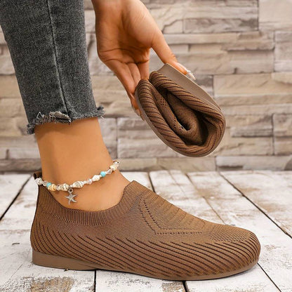 Chaussures plates à enfiler pour femmes, bout rond tressé