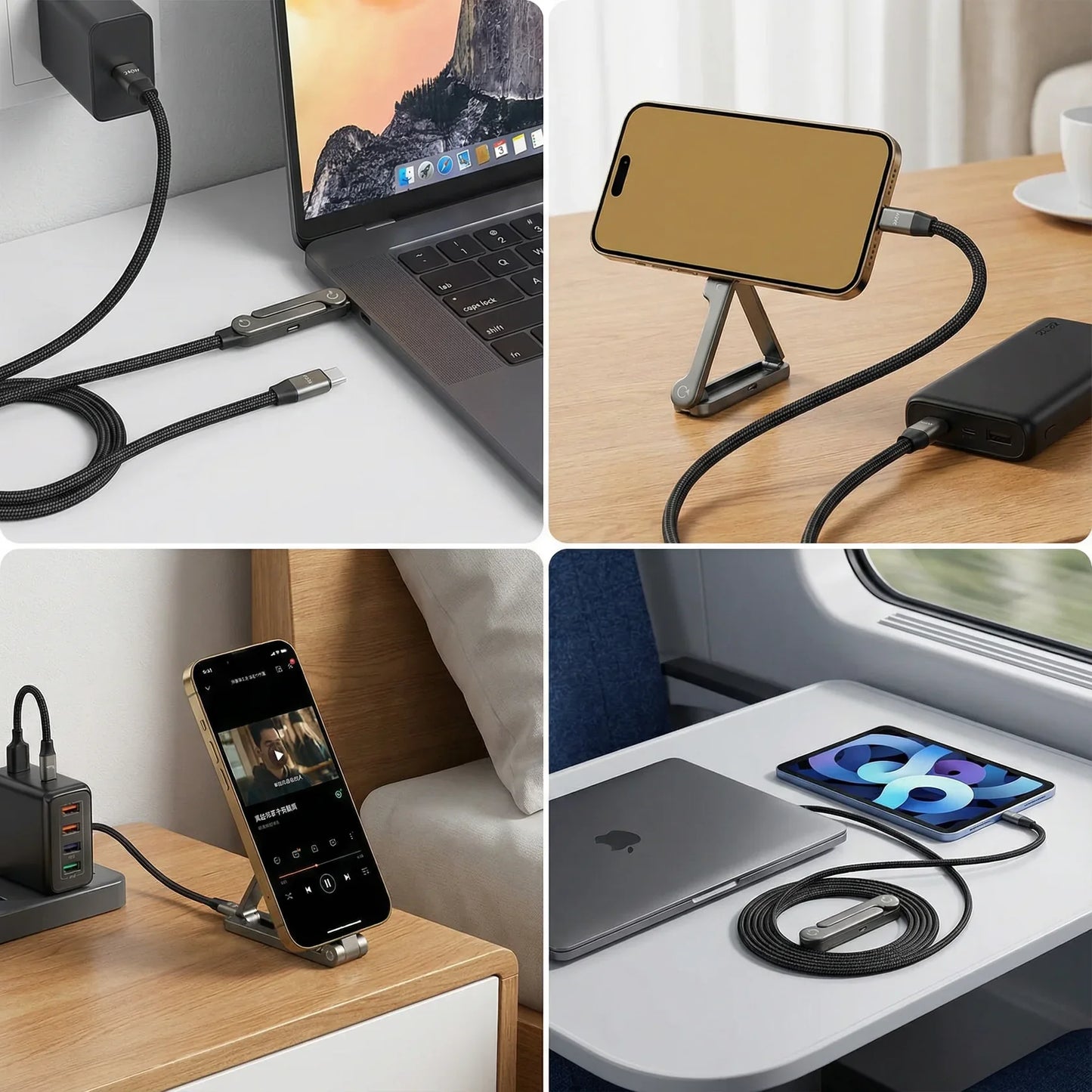 Câble de chargement pliable avec support de téléphone intégré