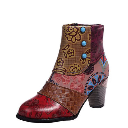 Bottines à fermeture éclair latérale et imprimé patchwork pour femmes