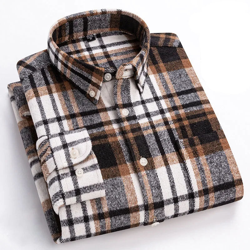 Chemise en flanelle de coton brossé infroissable pour homme