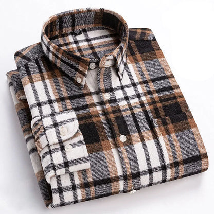 Chemise en flanelle de coton brossé infroissable pour homme
