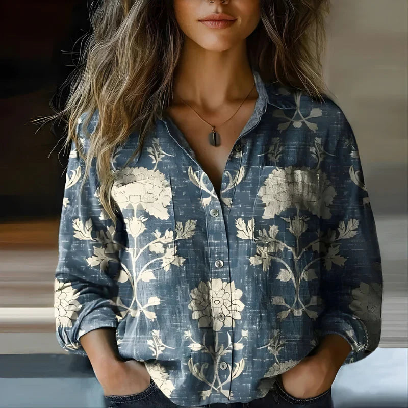 Chemisier vintage imprimé à boutons pour femme
