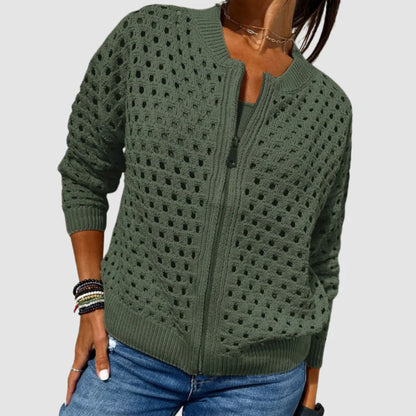 Gilet zippé en maille ajourée texturée pour femme