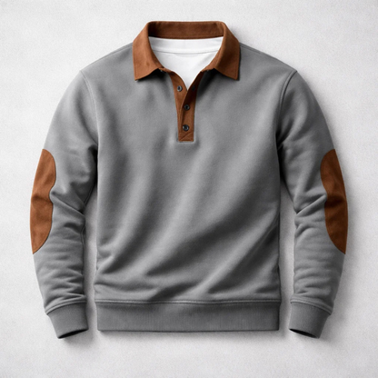 Pull polo pour homme en coton brossé avec empiècements effet daim