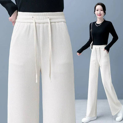 Pantalon large à cordon de serrage en velours côtelé pour femme