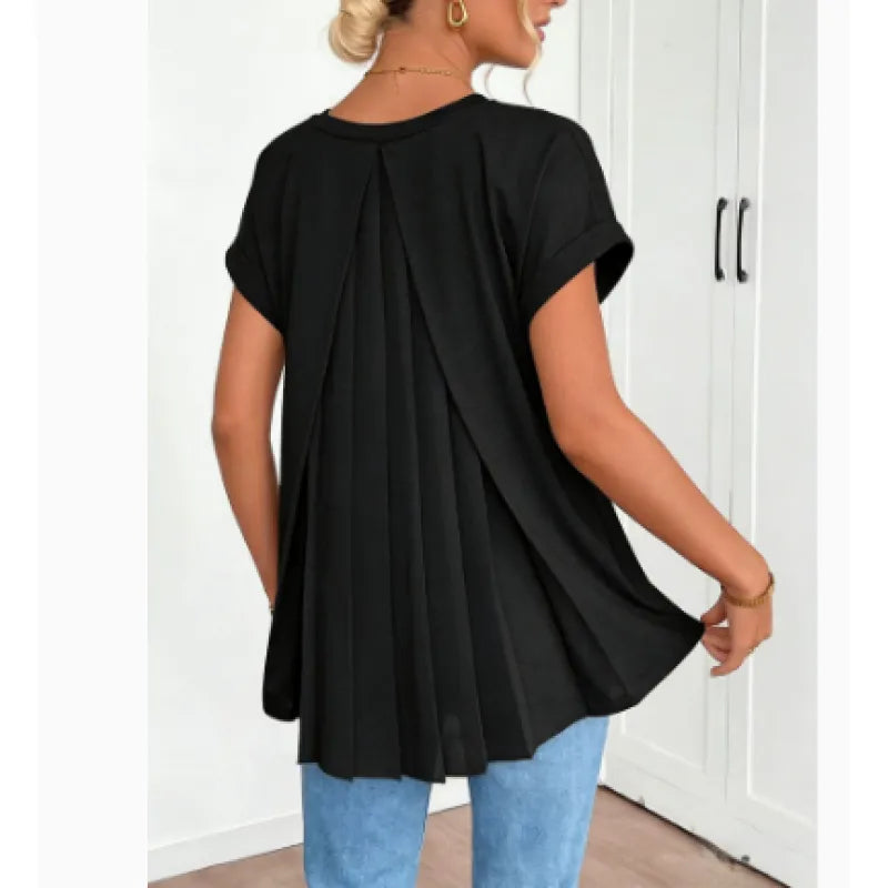 T-shirt décontracté à col en V avec détail texturé au dos pour femme