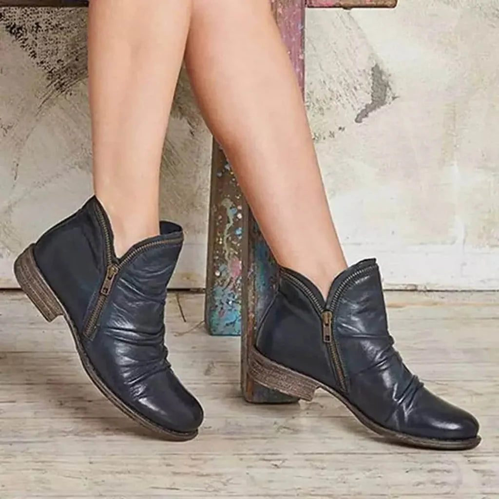 Bottines Classiques à Double Fermeture Éclair pour Femmes