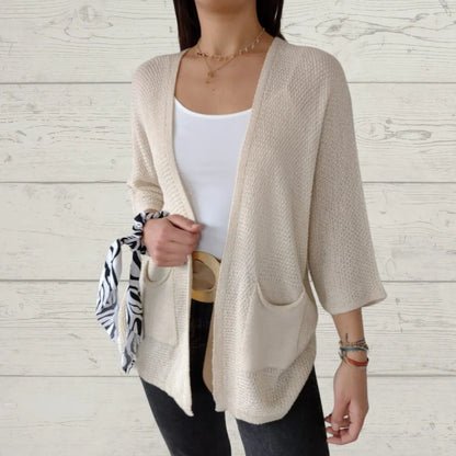 Cardigan à manches 3/4, ouverture sur le devant et poches pour femmes