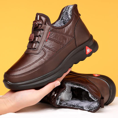 Chaussures d’hiver effet cuir résistantes à l’humidité doublées polaire antidérapantes pour homme