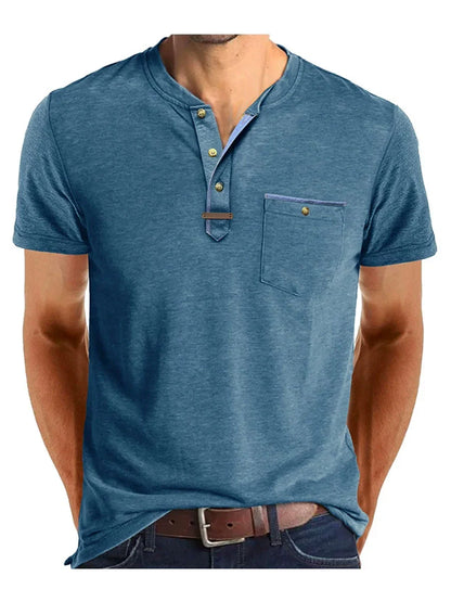 T-shirt Henley à manches courtes pour homme avec poche poitrine