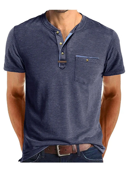 T-shirt Henley à manches courtes pour homme avec poche poitrine