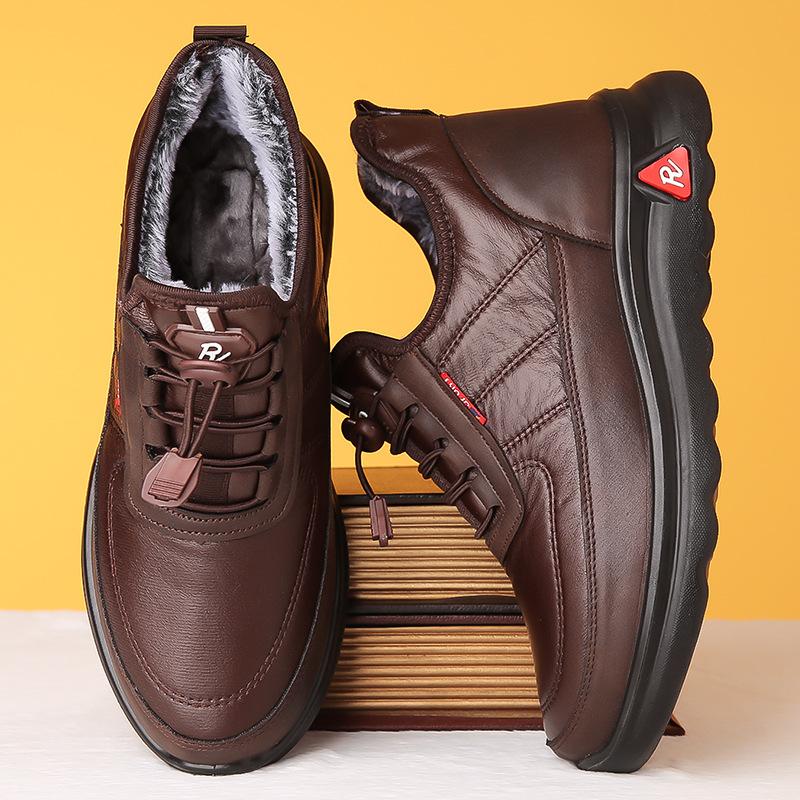 Chaussures d’hiver effet cuir résistantes à l’humidité doublées polaire antidérapantes pour homme