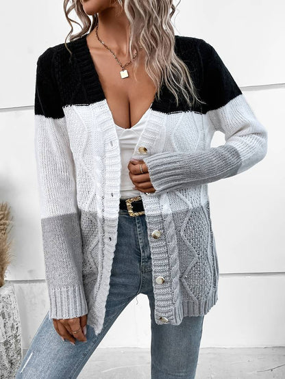 Gilet en maille texturée bicolore pour femme