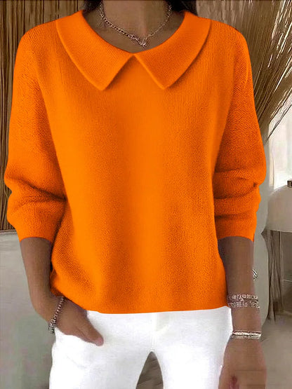 Pull confortable à manches longues en coton uni pour femme
