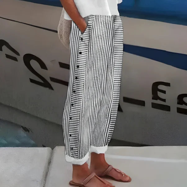 Pantalon léger à rayures bleues pour femme avec poches latérales