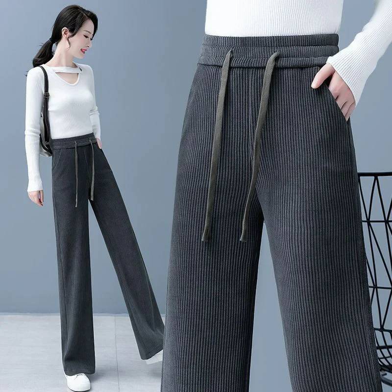 Pantalon large à cordon de serrage en velours côtelé pour femme