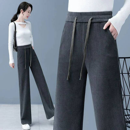 Pantalon large à cordon de serrage en velours côtelé pour femme